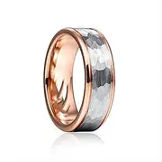 [Mulmoy] 8 mm Steel Hammered Fine Groove Rose Gold Tungsten Steel Ring Tungsten Carbide Ring Wedding Jewelry