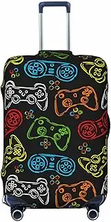 [Lukbfall] Colorful Game Console Controller Luggage Suitcase Covers Elastic Washable Funny Gaming Luggage Protector Travel Suitcase Protective Cover For Kid And Adult, M (Fit 22-24 Inch Luggage), Black