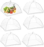 Yharnamite 6 Pcs Mesh Food Cover Tents for Outside, Food Covers for Outdoors, 17 x 17 Inch Pop-Up Collapsible Food Covers for Picnic, Party Supplies, Outdoor Dining & BBQ Protection (White)