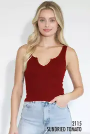 New Sundried Tomato Red Ribbed V Notch Soft and Stretchy Crop Top