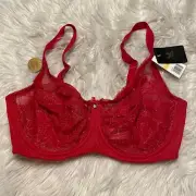 Wacoal 34DD Bra Red Retro Chic Full Figure Underwire 855186 Bow Back Close NEW