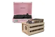 Crosley Cruiser Bluetooth Portable Turntable - Blush Pink + Bundled Crosley Record Storage Crate