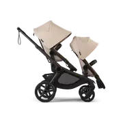 Bugaboo Kangaroo bassinet and seat tandem pram Desert Taupe sun canopy, Desert Taupe fabrics, black chassis