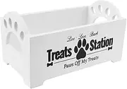 AIMALL Cat and Dog Treat Storage Box, Decorative Paw Design, Durable Wood Organizer for Pet Food and Toy Sorting - Black or White, 9in(L) x 5.1in(W) x 4.9in(H)