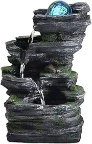 Desktop Fountain Tabletop Fountain Stacked Rock Waterfall Indoor/Outdoor Synthetic Resin with LED Light Water Fountain Tabletop Desk Décor (Color : B, Size : 4.7 * 6.6 * 10.2in)