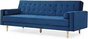 Sofia 3-Seater Sofa Bed Versatile Living Room and Bedroom Furniture Scandinavian-Inspired Couch MDF Frame Polyester Fabric Button Tufted Upholstery Durable Dark Grey 84H x 215W x 86D CM Velvet Blue