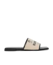 label-print gabardine leather slides 36 Nude