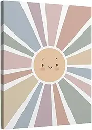 TLESKE Colorful Boho Sun Wall Art Decor for Nursery Kids Room Bedroom Bathroom Classroom Playroom, Cute Sunshine Canvas Wall Art Print, Bohemian Sun Wall Artwork Picture, 11x14