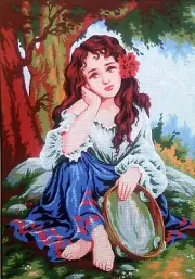 Needlepoint tapestry painted canvas - Girl (26"x32") Gobelin C2010