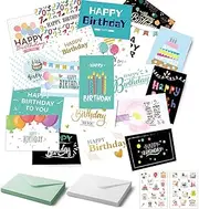 24 Pcs Happy Birthday Cards with Envelopes & Stickers,4x6 Inches Assorted Birthday Card, Birthday Greeting Cards Blank Birthday Card for Family, Kids, Friends, Work & Office Celebrations