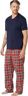 [Contare Country] Men's Tee & Flannel Pant Set, Red/Navy