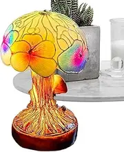Mushroom Desk Lamp - Colorful Decorative Paint Mushroom Lamp for Kids - Bedside Lamp, Vintage Bohemian Night Light Desk Statue Room Decor for Home Bar