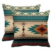 Set of 2 Throw Pillow Cover Tribal Fabric Print Turquoise Blue Hue Decorative...