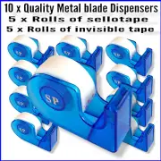 10 x Sellotapes 5 x Scotch tape plus 5 x invisible / Magic tape + 10 dispensers