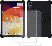 FZZSZS Case for Urao C107 Tablet + 3Pcs Tempered Glass Screen Protector Protective Film,Soft Gel Black Shell Silicone Tablet Cover for Urao C107 (10.1")