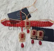 New Indian Pakistani Bollywood Bridal Kundan Jewellery Choker Earrings Tikka Set