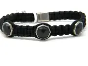David Yurman 3 Station Faceted Forged Carbon, Black Nylon, Silver Bracelet NWT
