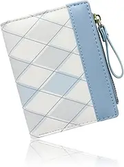 [FuninCrea] Ladies Purses for Women, Ladies Leather Purse with Multiple Card Slots and ID Window, Checkered Pattern Womens Purse with Buckle and Zipper, Trendy Small Purse with Coin Pocket, Blue, 8.5 x