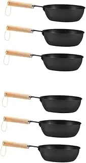 SUPVOX 2sets Iron Burner Pot Portable Outdoor Camping Pot Wooden Handle Multi-purpose for Quick Ignition Bbq Cooking 3pcs*2