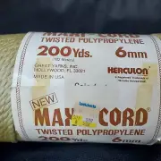 Vintage Maxi-Cord Twisted Macrame Yarn Arts Craft 6mm 200yd Herculon Tan USA NOS