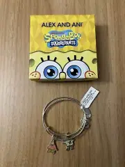 Alex And Ani SpongeBob + Patrick BFF Charm Bangles Set Of 2 Bracelets Silver