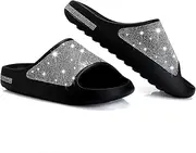 [Homtechly] Cloud Slides for Women, Diamond Platform Pillow Slippers Slides, Adult Bling Casual Glitter Crystal Slides Footbed Sandals Slippers, Super Soft Lightweight Spa Massage Slides Sandals for Indoor and Outdoor