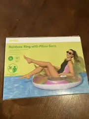 BRAND NEW Inflatable Pool Float Swim Raft Rainbow Ring Pillow Back
