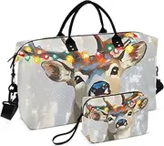 [ZRYSMY] Duffel Bag for Traveling, Cute Elk Colorful Travel Bag Gym Bag, with Multiple Interior Pockets Shoulder Weekender Bag for Women Men with Toiletry Bag 20.5L x 1.9W x 13.8H, Multi-Colored, one
