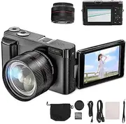 [Jiawu] 4K Digital Camera for Photography, 48MP WiFi Vlogging Camera with 180° Flip Screen, Flash, 16X Digital Zoom, Anti Shaking, Support 128GB (Not Included)