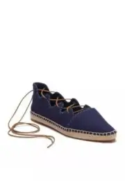 $250 Tory Burch Sonoma Gillie Espadrille Navy Blue Canvas Lace Up Flats Sz 8 NIB