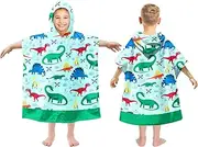 Kids Hooded Beach Towels Wrap for 2-6 Years,Cute Dinosaur Theme Boys Swim Cover Up for Bathroom，22"x26" Quick Dry Green Bath Towel Poncho,Perfect for Travel Vacation,Pool Party,Swimming