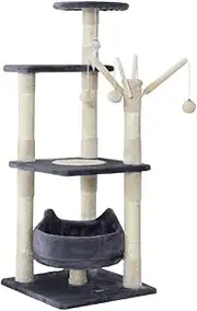 i.Pet Cat Tree Cats Tower Ultimate Scratching Post 110cm Height Grey Pet Scratcher Cardboard Posts Pets Bed Indoor Kittens Wooden Play House Towers and Trees Corner Toys with Hanging Toy