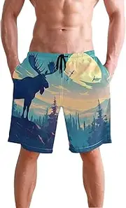 [XYMZR] Moose Landscape Rocky Men's Swim Trunks Quick-Dry Bathing Suit Swimming Board Shorts S