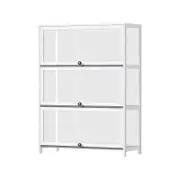 Oikiture Display Cabinet Bamboo Storage 3-Tier Shelves Clear Black