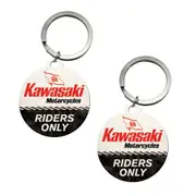 2PK Nostalgic Art Metal 7.5cm Round Keyring Hang Keychain Kawasaki Riders Only