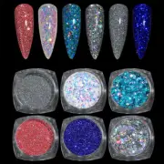 6Box Sparkle Gradient Color Sequins Dust Nail Powder Nail Glitter Magic MirrorⅠ