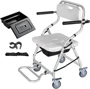 Shower Chair Personal Mobility Assist Bedside Commode Toilet Chair Shower Wheelchair for Inside Shower with Wheels for Elderly 330 Lbs Weight Capacity