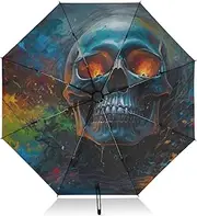 [PDZRMY] Absruct Skull Closeup UV Protection Travel Umbrella Compact for Rain and Sun - Auto Open and Close UPF 50+ Windproof Portable 46” Sun Umbrella for Women and Men