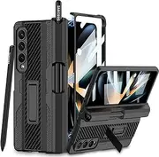 [COCOING] Samsung Z Fold 4 Case With S Pen Fold Edition, Hinges Protect Built-in Pen Holder, Screen Protector, Stand, Military Drop Protection (Black)