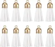 HARFINGTON 200Pcs Leather Tassel Keychain Charm Bulk with Cap for White