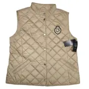 Lauren Ralph Lauren Puffer Vest Womens Large Beige Big Crest Polyester Filled