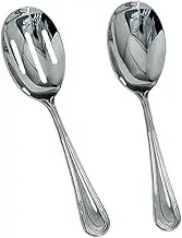 Stainless Steel Solid and Slotted Banquet Serving Spoon Set - 8 3/4" Inch