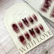 eovda - Butterfly Rose Faux Pearl Press On Nail 633 - Long - Wine Red - XS