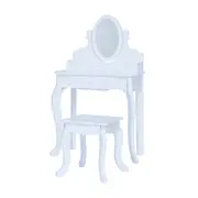 Teamson Kids Princess Rapunzel Wooden 2-pc. Play Vanity Set With Three Storage Drawers, Rotating Oval Mirror and Matching Stool, White