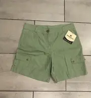 New Women’s Woolrich Bay Leaf Green Chino Shorts High Rise Classic Fit Size 14