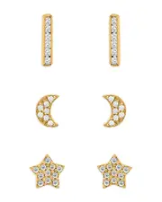 Aqua Cubic Zirconia Celestial Stud Earrings, Set of 3