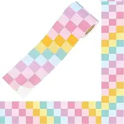 FYSUIMU 32.8 Ft Pastel Checkered Bulletin Board Border Colorful Plaid Border Trim Self Adhesive Bulletin Board Stickers Roll for School Classroom Office Chalkboard Party Decor