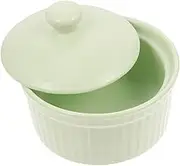 HOMOBABE Dessert Bowl with Cover Desert Cups Mini Bowls Custard Ramekins Bowl Microwave Bowl with Lid Covered Pudding Ramekins Porcelain Dishes Key Baking Dish Dessert Cups with Lids Green