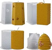 Bekecidi Pack of 4 Honeycomb Silicone Candle Moulds for Making 3D Candles, Soaps, Wax, Crafts - Pillar and Cylinder Shapes for Epoxy Resin