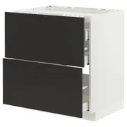 METOD / MAXIMERA base cab f hob/2 fronts/3 drawers, white/Nickebo matt anthracite, 80x60x80 cm